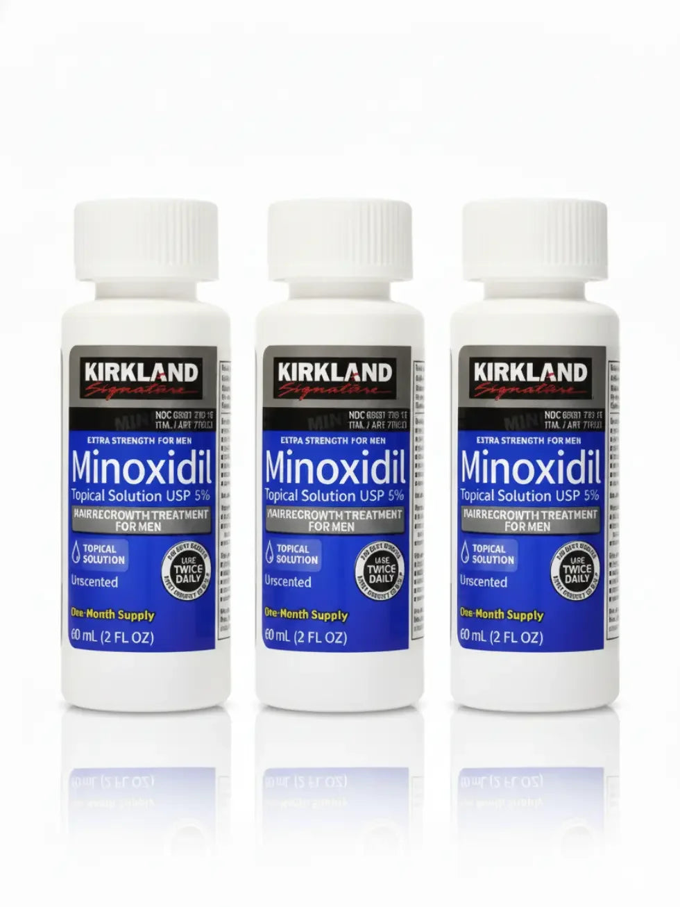Caixa de Minoxidil kirkland original, três frascos de solução 5% para barba e cabelo