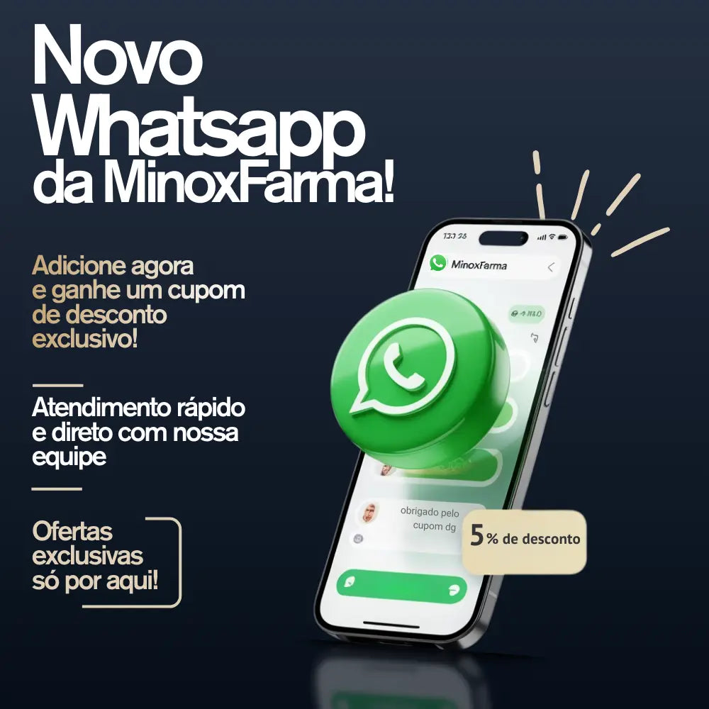 Banner versão mobile do WhatsApp MinoxFarma - Adicione e ganhe cupom de desconto exclusivo, atendimento rápido e ofertas especiais