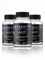 Combo com três frascos do suplemento Perfect Hair com 60 cápsulas cada, indicado para tratamento de crescimento capilar, fortalecimento da barba e saúde da pele por três meses