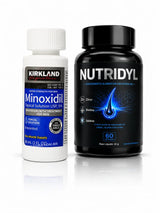 Combo com 1 frasco de Minoxidil Kirkland, 1 frasco de Nutridyl e aplicador, para 1 mês de tratamento