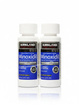 Dois frascos de Minoxidil Kirkland 5% com 60ml cada, tratamento para queda de cabelo e crescimento da barba por dois meses