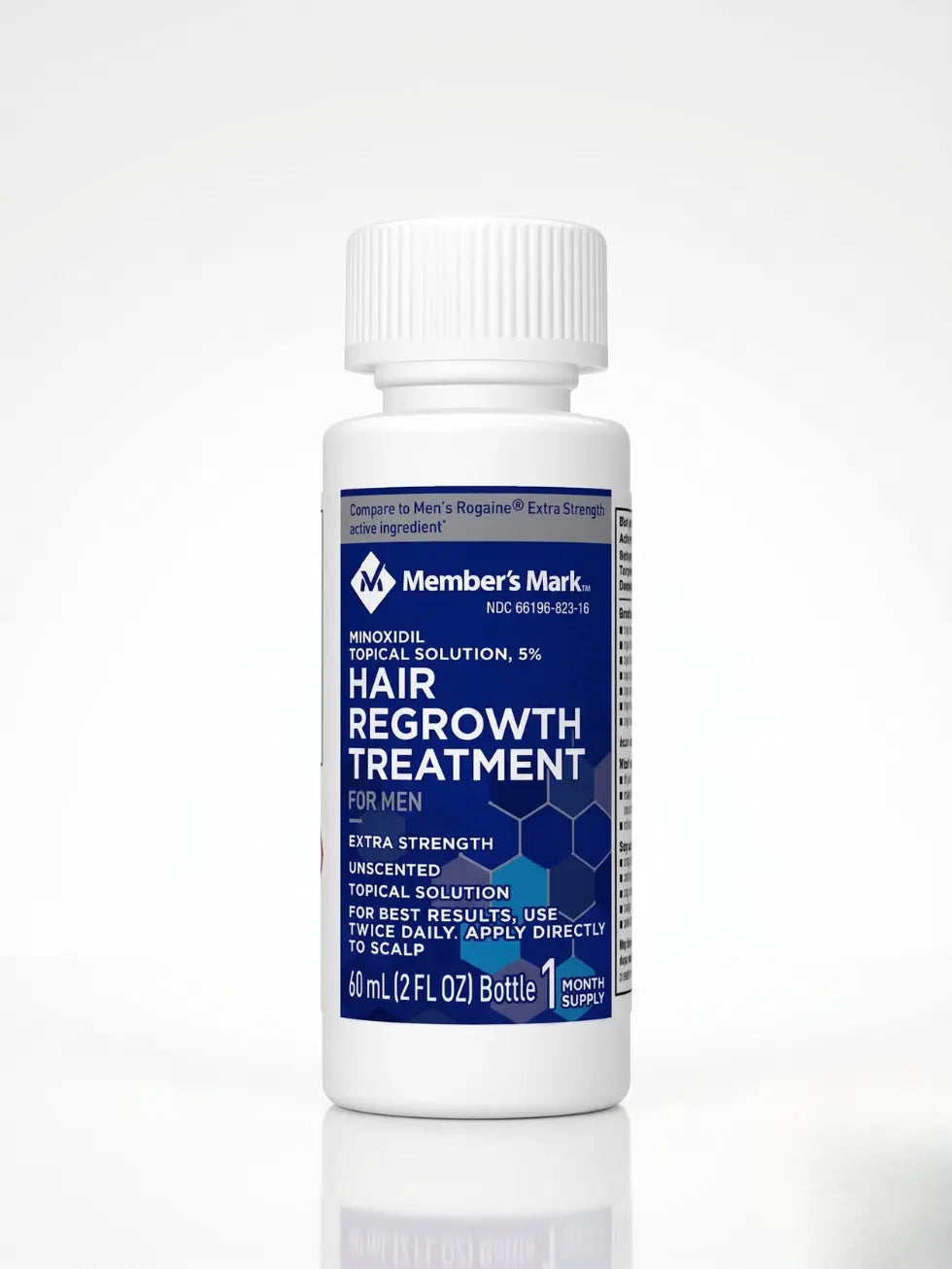 Frasco de Minoxidil Member's Mark 5% original com 60ml para tratamento capilar masculino