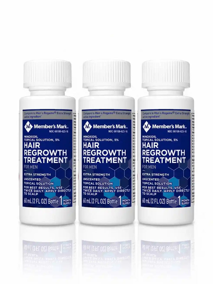 Kit com 3 frascos de Minoxidil Member's Mark 5% original, 180ml, para 3 meses de tratamento