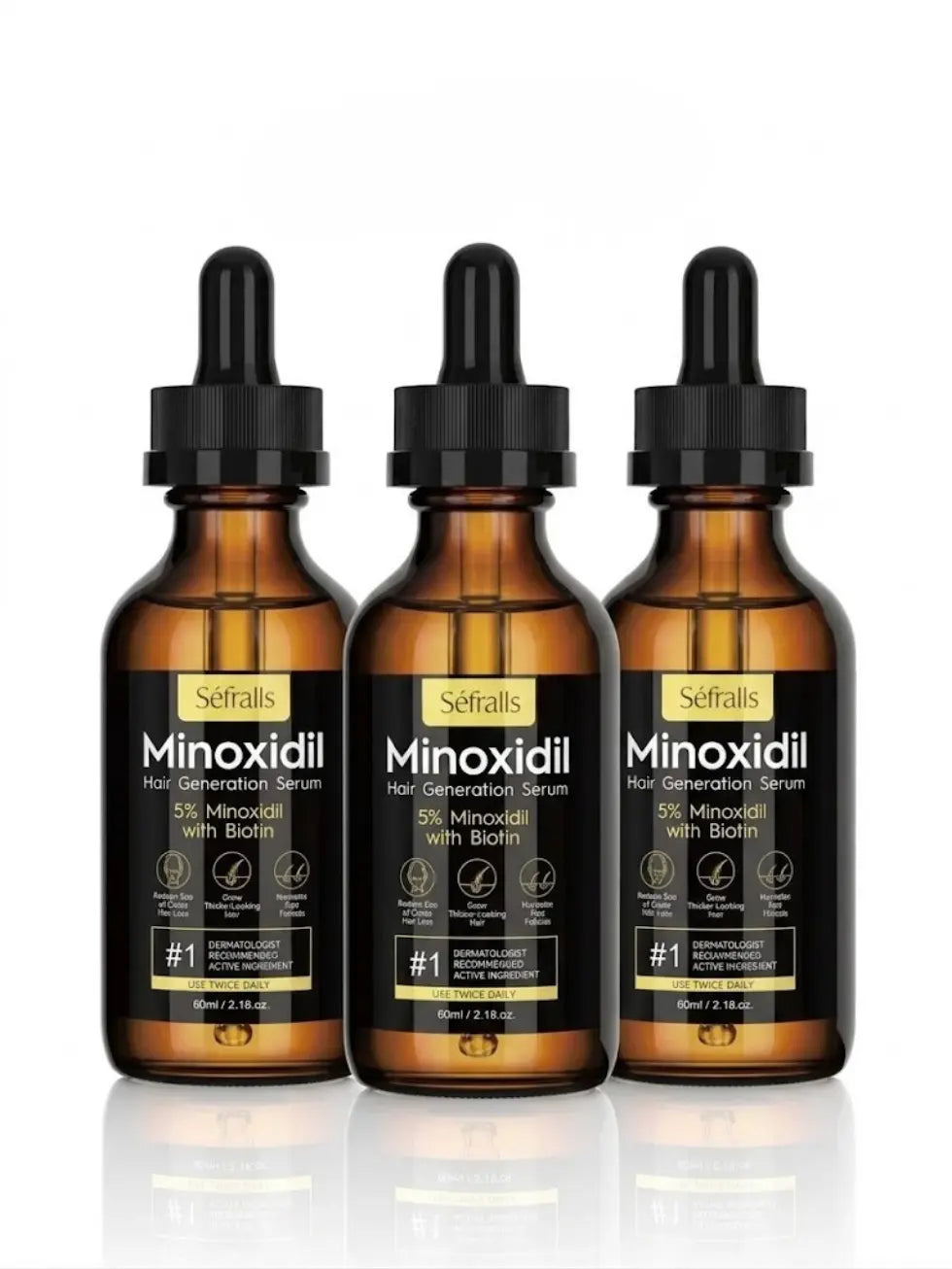 Kit Minoxidil Sefralls 5% com 3 frascos de 60ml e 180ml no total