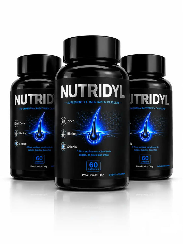 Kit com 3 frascos de Nutridyl, 180 cápsulas para 90 dias de tratamento de cabelo e barba