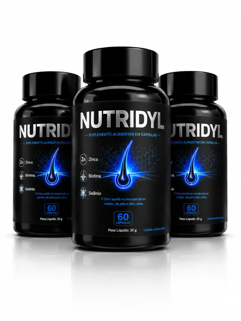 Kit com 3 frascos de Nutridyl, 180 cápsulas para 90 dias de tratamento de cabelo e barba