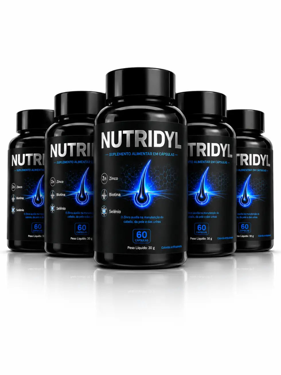 Nutridyl - Suplemento Capilar com 14 Ativos para Cabelo e Barba | 5 Frascos - 5 Meses de Tratamento